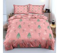 KKLDSD Christmas Girls Bedding Set Pink - Reversible Kawaii Christmas Tree & Bow Duvet Cover Single Cozy Microfiber Quilt Cover Winter Festive Bedding for Xmas Bedroom Decor A
