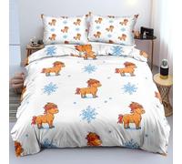 KKLDSD Christmas Horse Duvet Cover King for Kids Girls Boys Teens Reversible Winter Festival Snowflake Bedding Set Cute Animal Decor Bedding Quilt Cover with Pillowcase,Blue/White A
