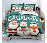 KKLDSD Kids Merry Christmas Duvet Cover King - Cute Santa Claus, Snowman, Penguin Pattern Bedding Set with Pillowcases - Cozy Microfibre Winter Festive Quilt Cover for Boys Girls