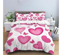 KKLDSD Pink Ombre Love Heart Pattern Duvet Cover 135X200,Romantic Hand Drawn Heart Quilt Cover for kids Girls boys Teens Aldult Bedroom Decor,Geometry Bedding Set Butterfly Printed Single