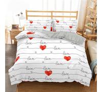 KKLDSD Red Love Heart Print Duvet Cover 200X200,Love Pattern Hand Drawn Bedding Set with Zipper Closure and Pillowcase,Romantic Valentines'S Day Themed Quilt Cover Double