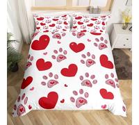 KKLDSD Red Romantic Love Heart Pattern Duvet Cover 135X200,Hand Drawn Graffiti Style White Bedding Set for Kids Teens Adults,Cartoon Love Quilt Cover with Pillowcases Single