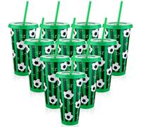 Kklolai 10 Pcs 24 Oz Plastic Football Cups Reusable Tumbler with Lid and Straw Soccer Birthday Party Gifts for Coach Fan Men Women Sports Game Team Decoration (Green)