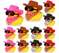 Kklolai 12 PCS Western Cowboy Ducks with Hat Scarf and Sunglasses Mini Rubber Duck Car Ornaments Funny Dashboard Decoration Small Ducks Cowboy Gifts Car Accessories, 4 Colors