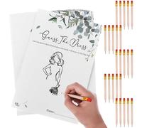 Kklolai 25 Sets Guess The Dress Bridal Shower Games Wedding Shower Hen Party Games Green Leaves Guessing Cards Wooden Pre Sharpened Pencils for Guests Bachelorette Party Supplies Game Ideas
