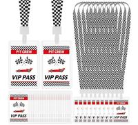 Kklolai 25 Sets Racing VIP Badge Lanyards with Plastic VIP Pass Card Holder Black and White Pass Cards Breakaway Backstage Lanyard for Backstage Event Gamer Birthday Party Accessories (VIP Racing)