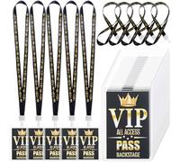 Kklolai 25 Sets VIP Badge Lanyards with Plastic VIP Pass Card Holder Black and Gold Pass Cards Breakaway Backstage Lanyard for Backstage Concert Event Birthday Party Organizer