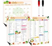 Kklolai 3 Pcs Baby First Food Tracker Magnet Baby Weaning Chart Food Log Checklist Baby Daily Meal Planner Journal Recipes with 2 Dry-Erase Markers for Fridge List (11x14Inch)