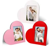 Kklolai 3 Pcs Valentines Decorations Heart Wooden Picture Frames Love Signs Table Tabletop Sweet Red Pink White Heart Photo Postcard Frame for Valentine‘s Day Party Gifts Home