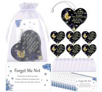Kklolai 30 Sets Funeral Keepsakes Gifts for Guests Heart Charms Memorial Prayer Cards & Organza Bags Forget Me Not Forever in My Heart Pendant Memorial Gifts Celebration of Life Decorations