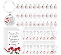 Kklolai 30 Sets Remembrance Day Poppy Keychain Gifts Red Flower Round Keyring Memorial Card White Organza Bags Sympathy Funeral Favors for Patriotic Soldier Souvenir