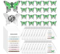 Kklolai 40 Pcs Mental Health Awareness Lapel Pin Set Bulk Green Ribbon Badge and Mental Health Cards Positive Psychology Pocket Favors for Men Women Charity Events Public Fundraiser