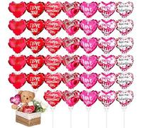 Kklolai 42 Pcs Valentine's Day Balloon Decorations Red Heart Shaped Love Self Inflatable Balloons with Bow Rod for Engagement Happy Anniversary Wedding Proposal Confession Party Supplies