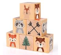 Kklolai 6 Pcs 1.6 Inch Woodland Animals Nursery Decor Wooden Watercolor Shelf Forest Animals Block Decor for Christmas Bedroom Playroom Creature Table Decoration