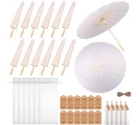 Kklolai 60cm Wedding Paper Parasol Umbrellas Set Thank You Cards White Drawstring Bag Favors Chinese Japanese Umbrella DIY Oiled Paper Painting Parasol for Photography Props Bridal Decor (12)
