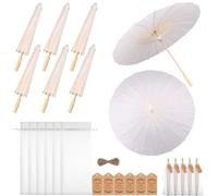 Kklolai 60cm Wedding Paper Parasol Umbrellas Set Thank You Cards White Drawstring Bag Favors Chinese Japanese Umbrella DIY Oiled Paper Painting Parasol for Photography Props Bridal Decor (6)