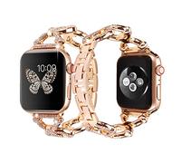 KKLOVE Glitterly Metal Cuff Bands Hollow Round Link Bangle Luxury Diamonds Strap Bracelet Compatible with Apple Watch Band 38mm 40mm 41mm Women Iwatch Series 8 7 6 5 4 3 2 1 SE (38/40/41MM, Rose Gold)