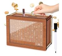 Kkluno £2,000 Cash Vault Wooden Money Saving Box Coin Counter Piggy Bank for Adults Kids Cash Saver Box with Money Target and Numbers