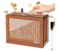 Kkluno £3,000 Cash Vault Wooden Money Saving Box Coin Counter Piggy Bank for Adults Kids Cash Saver Box with Money Target and Numbers