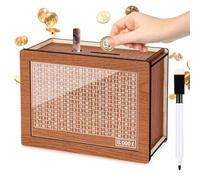 Kkluno £8,000 Cash Vault Wooden Money Saving Box Coin Counter Piggy Bank for Adults Kids Cash Saver Box with Money Target and Numbers