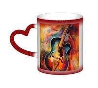 KKLWEGU 11 Oz Ceramic Coffee Mugs, Color Changing Mug Personalized Novelty Coffee Mug Cup Abstract Watercolor Guitar Tea Cup Cool Coffee Mugs For Men Women Funny Gift Red