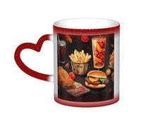 KKLWEGU 11 Oz Ceramic Coffee Mugs, Color Changing Mug Personalized Novelty Coffee Mug Cup Chicken Leg Burger Drink Tea Cup Cool Coffee Mugs For Men Women Funny Gift Red