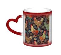 KKLWEGU 11 Oz Ceramic Coffee Mugs, Color Changing Mug Personalized Novelty Coffee Mug Cup Chicken Print Tea Cup Cool Coffee Mugs For Men Women Funny Gift Red
