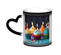 KKLWEGU 11 Oz Ceramic Coffee Mugs, Color Changing Mug Personalized Novelty Coffee Mug Cup Colorful Happy Birthday Cupcakes Tea Cup Cool Coffee Mugs For Men Women Funny Gift Black