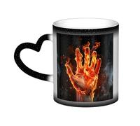 KKLWEGU 11 Oz Ceramic Coffee Mugs, Color Changing Mug Personalized Novelty Coffee Mug Cup Fire Flame Hand Tea Cup Cool Coffee Mugs For Men Women Funny Gift Black