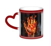 KKLWEGU 11 Oz Ceramic Coffee Mugs, Color Changing Mug Personalized Novelty Coffee Mug Cup Fire Flame Hand Tea Cup Cool Coffee Mugs For Men Women Funny Gift Red