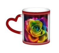 KKLWEGU 11 Oz Ceramic Coffee Mugs, Color Changing Mug Personalized Novelty Coffee Mug Cup Rainbow Flower Tea Cup Cool Coffee Mugs For Men Women Funny Gift Red