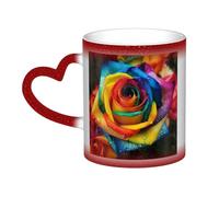KKLWEGU 11 Oz Ceramic Coffee Mugs, Color Changing Mug Personalized Novelty Coffee Mug Cup Rainbow Rose Tea Cup Cool Coffee Mugs For Men Women Funny Gift Red