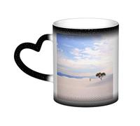 KKLWEGU 11 Oz Ceramic Coffee Mugs, Color Changing Mug Personalized Novelty Coffee Mug Cup Romantic White Sand Landscape Tea Cup Cool Coffee Mugs For Men Women Funny Gift Black