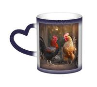 KKLWEGU 11 Oz Ceramic Coffee Mugs, Color Changing Mug Personalized Novelty Coffee Mug Cup Rooster And Chicken Tea Cup Cool Coffee Mugs For Men Women Funny Gift Blue
