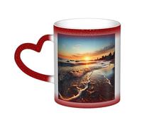 KKLWEGU 11 Oz Ceramic Coffee Mugs, Color Changing Mug Personalized Novelty Coffee Mug Cup Sunset View On The Beach Shore Tea Cup Cool Coffee Mugs For Men Women Funny Gift Red