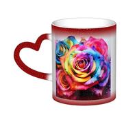 KKLWEGU 11 Oz Ceramic Coffee Mugs, Color Changing Mug Personalized Novelty Coffee Mug Cup Watercolor Rainbow Rose Tea Cup Cool Coffee Mugs For Men Women Funny Gift Red