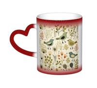 KKLWEGU 11 Oz Ceramic Coffee Mugs, Color Changing Mug Personalized Novelty Coffee Mug Cup Yellow Leaves Chicken Tea Cup Cool Coffee Mugs For Men Women Funny Gift Red