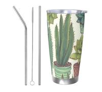 KKLWEGU 20 Oz Tumbler Coffee Travel Tumblers With Lid And Straw Stainless Steel Double Wall Vacuum Insulated Mug Cactus Succulents Tea Cups Fit Car Cupholder For Hot And Cold
