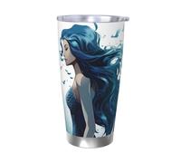 KKLWEGU 20 Oz Tumbler Coffee Travel Tumblers With Lid And Straw Stainless Steel Double Wall Vacuum Insulated Mug Blue Mermaid Tea Cups Fit Car Cupholder For Hot And Cold