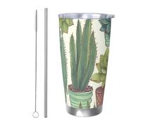KKLWEGU 20 Oz Tumbler Coffee Travel Tumblers With Lid And Straw Stainless Steel Double Wall Vacuum Insulated Mug Cactus Succulents Tea Cups Fit Car Cupholder For Hot And Cold