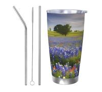 KKLWEGU 20 Oz Tumbler With Lid And Straw, Stainless Steel Travel Coffee Mug Double Wall Insulated Tea Cup Texas Bluebonnets Scenery Water Bottle Gifts For Women Men