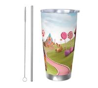 KKLWEGU 20 Oz Tumbler With Lid And Straw, Stainless Steel Travel Coffee Mug Double Wall Insulated Tea Cup Candy Beautiful Land Water Bottle Gifts For Women Men