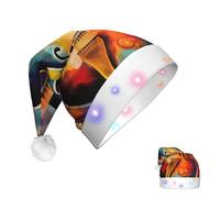 KKLWEGU 2025 Funny Santa Hat For Adults Plush Light Up Christmas Hats Abstract Watercolor Guitar Soft Xmas Holiday Hat For Christmas Holiday Party Supplies