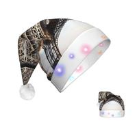 KKLWEGU 2025 Funny Santa Hat For Adults Plush Light Up Christmas Hats Eiffel Tower French Paris Monument Soft Xmas Holiday Hat For Christmas Holiday Party Supplies