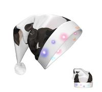 KKLWEGU 2025 Funny Santa Hat For Adults Plush Light Up Christmas Hats French Bulldog Soft Xmas Holiday Hat For Christmas Holiday Party Supplies