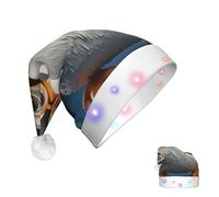 KKLWEGU 2025 Funny Santa Hat For Adults Plush Light Up Christmas Hats Penguin With Glasses Soft Xmas Holiday Hat For Christmas Holiday Party Supplies