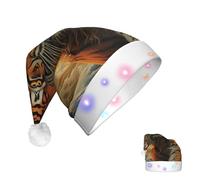 KKLWEGU 2025 Funny Santa Hat For Adults Plush Light Up Christmas Hats Rising Sun Tiger Soft Xmas Holiday Hat For Christmas Holiday Party Supplies