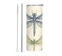KKLWEGU 20oz Skinny Tumbler, Stainless Steel Insulated Travel Tumblers With Lid And Straw Leakproof Travel Coffee Mug Dragonfly Drawing Drink Tumbler Cups Gifts For Women Men Lovers