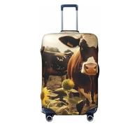 KKLWEGU 3d Animal Brown Cow Luggage Cover Stretch Washable Suitcase Protector Suitcase Cover Anti-Scratch Luggage Sleeve Elastic Suitcase Case Protector Baggage Cover Fits 18-32 Inch, Black, L