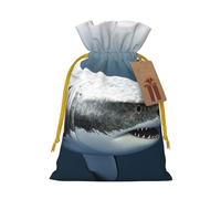 KKLWEGU 3d Shark Fish Christmas Drawstring Gift Bags Reusable Christmas Wrapping Bag W/Tags 4.7x6.9 Inch Xmas Treat Pouch Goody Bags Candy Treat Bag For Xmas Holiday Presents Party Favor